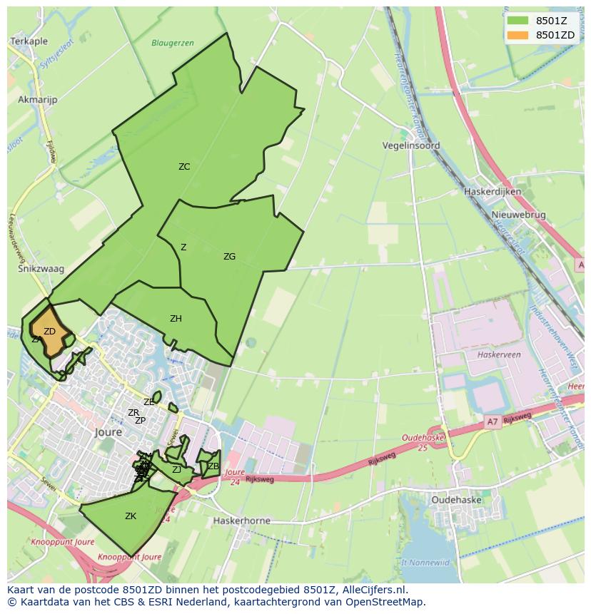 Afbeelding van het postcodegebied 8501 ZD op de kaart.