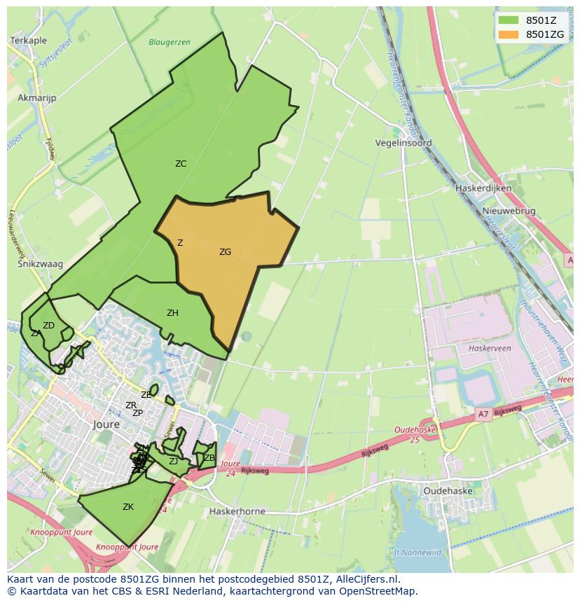 Afbeelding van het postcodegebied 8501 ZG op de kaart.