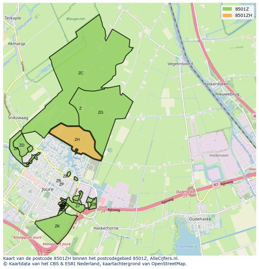 Afbeelding van het postcodegebied 8501 ZH op de kaart.
