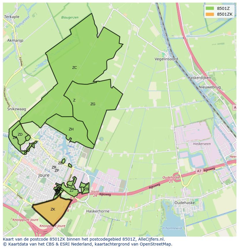 Afbeelding van het postcodegebied 8501 ZK op de kaart.