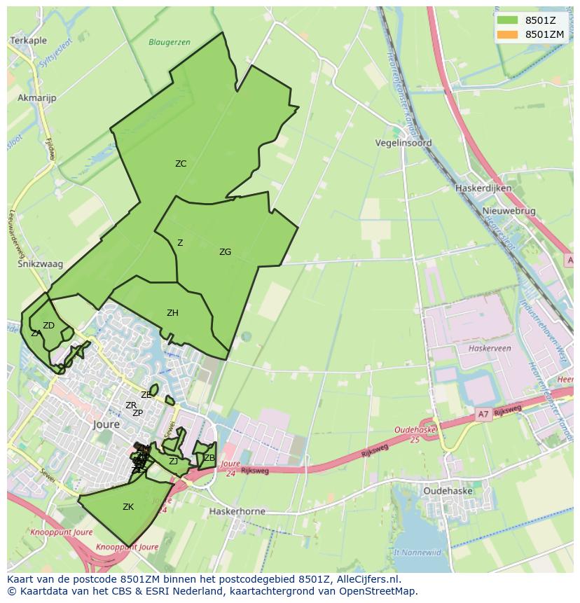 Afbeelding van het postcodegebied 8501 ZM op de kaart.