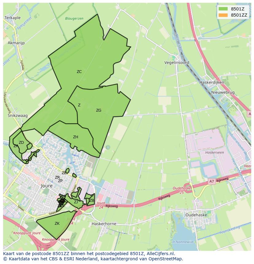 Afbeelding van het postcodegebied 8501 ZZ op de kaart.