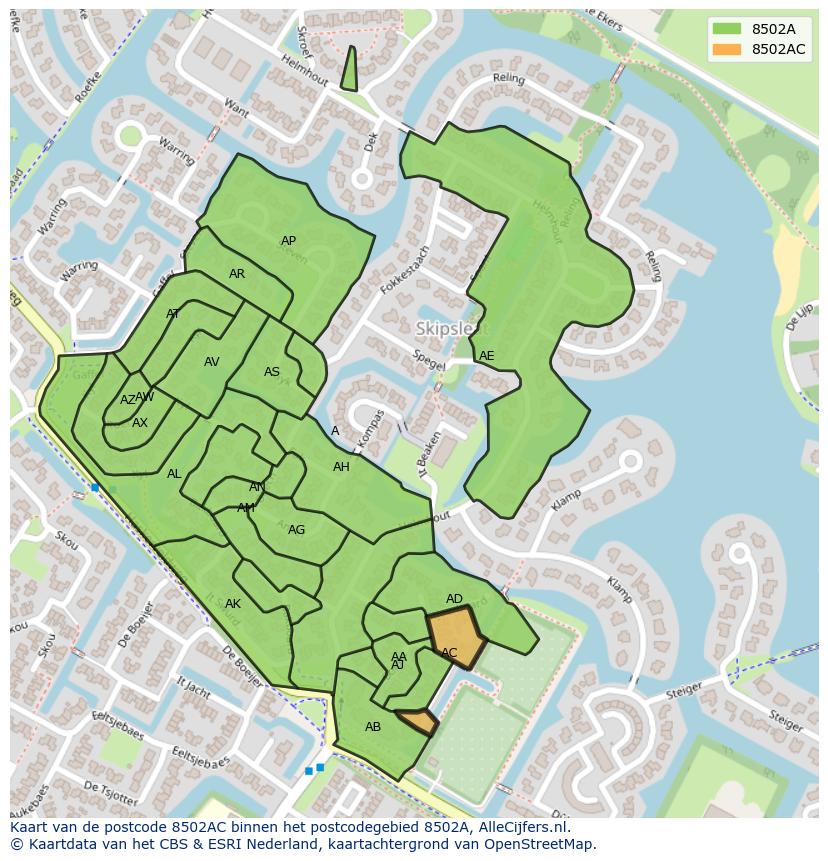 Afbeelding van het postcodegebied 8502 AC op de kaart.