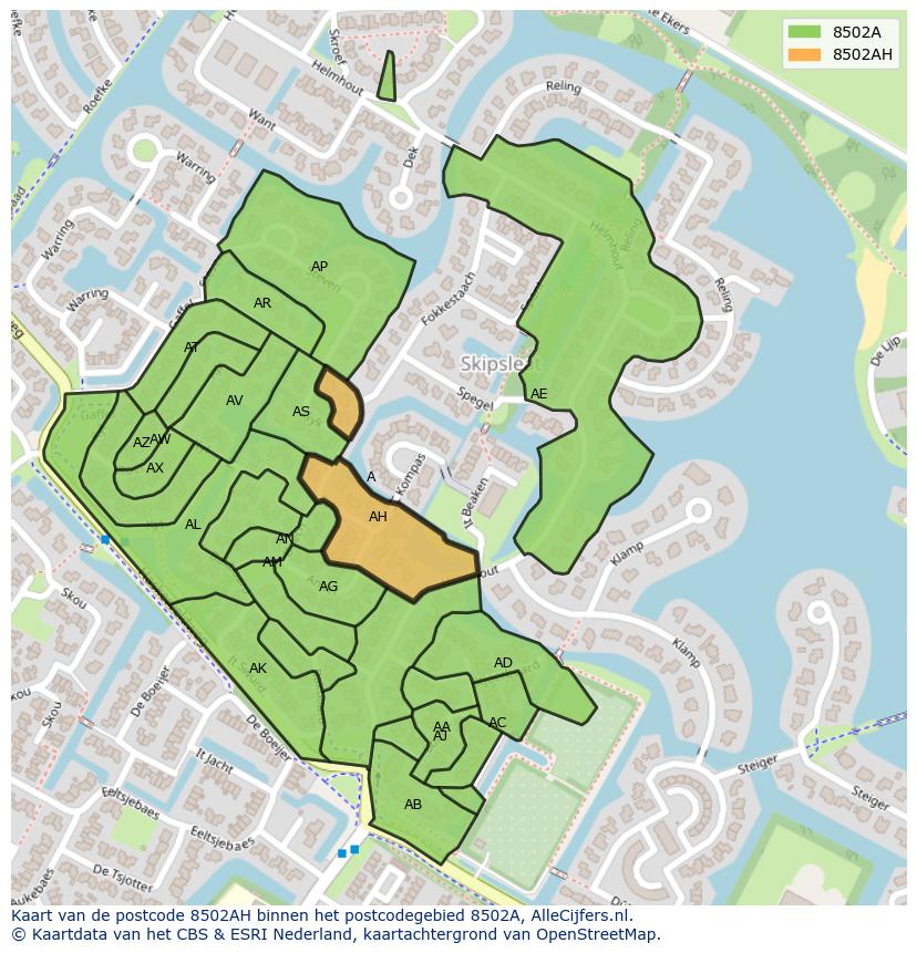 Afbeelding van het postcodegebied 8502 AH op de kaart.