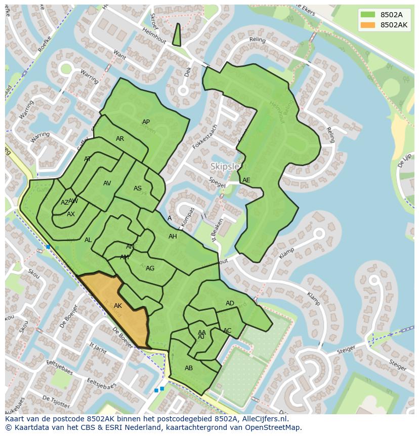 Afbeelding van het postcodegebied 8502 AK op de kaart.