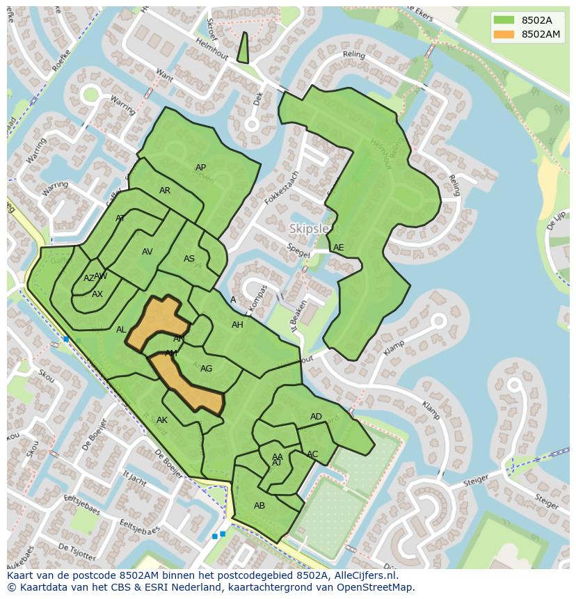 Afbeelding van het postcodegebied 8502 AM op de kaart.