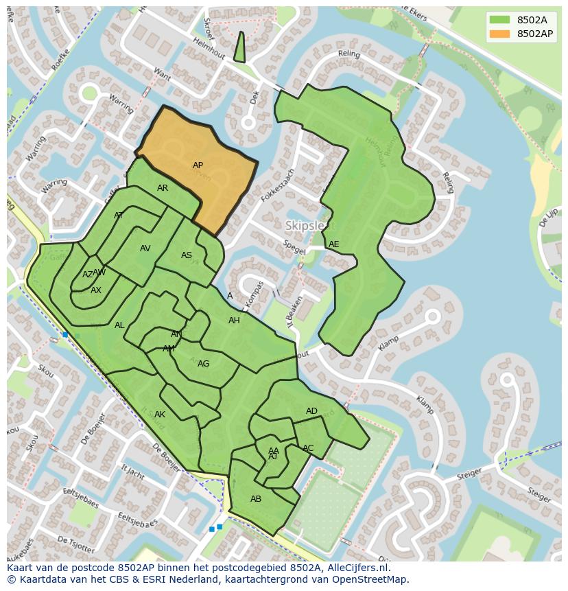 Afbeelding van het postcodegebied 8502 AP op de kaart.