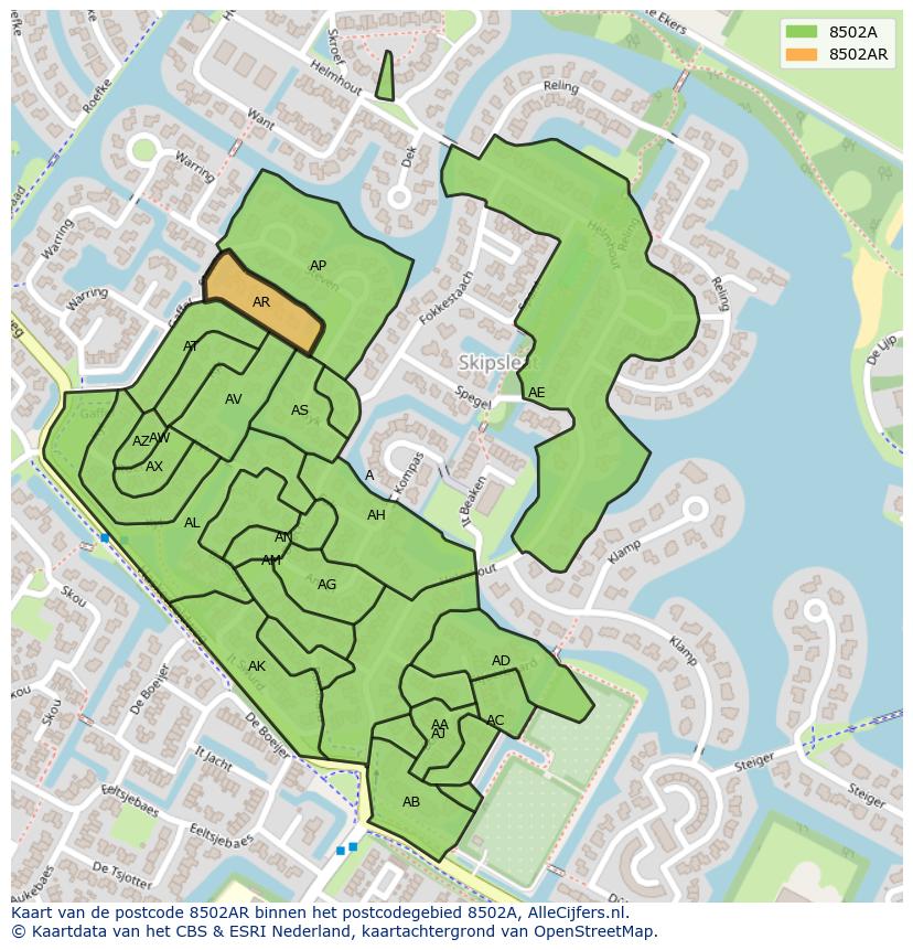 Afbeelding van het postcodegebied 8502 AR op de kaart.