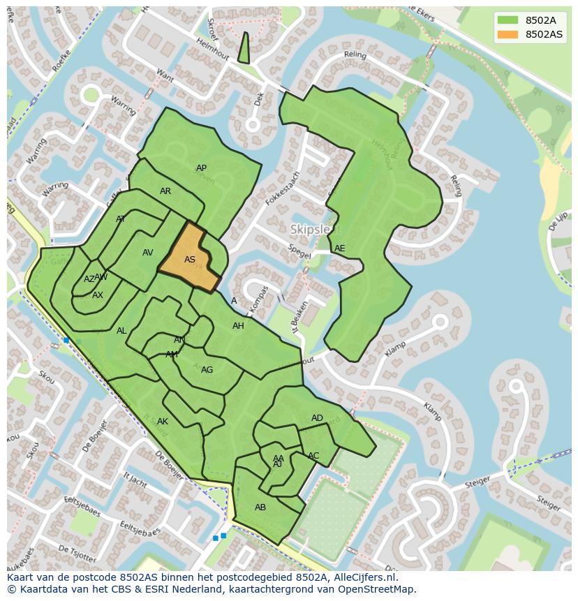 Afbeelding van het postcodegebied 8502 AS op de kaart.