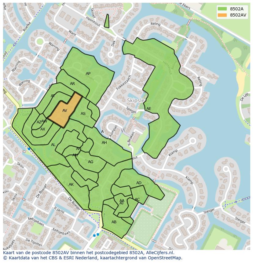 Afbeelding van het postcodegebied 8502 AV op de kaart.
