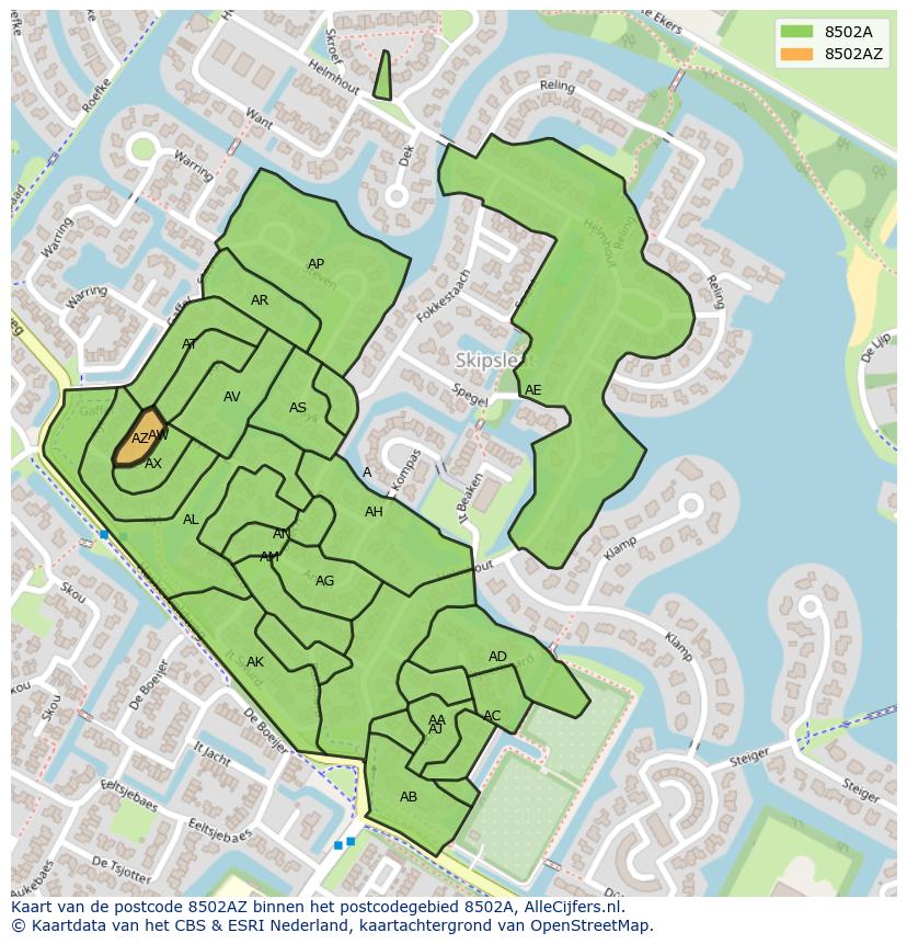 Afbeelding van het postcodegebied 8502 AZ op de kaart.