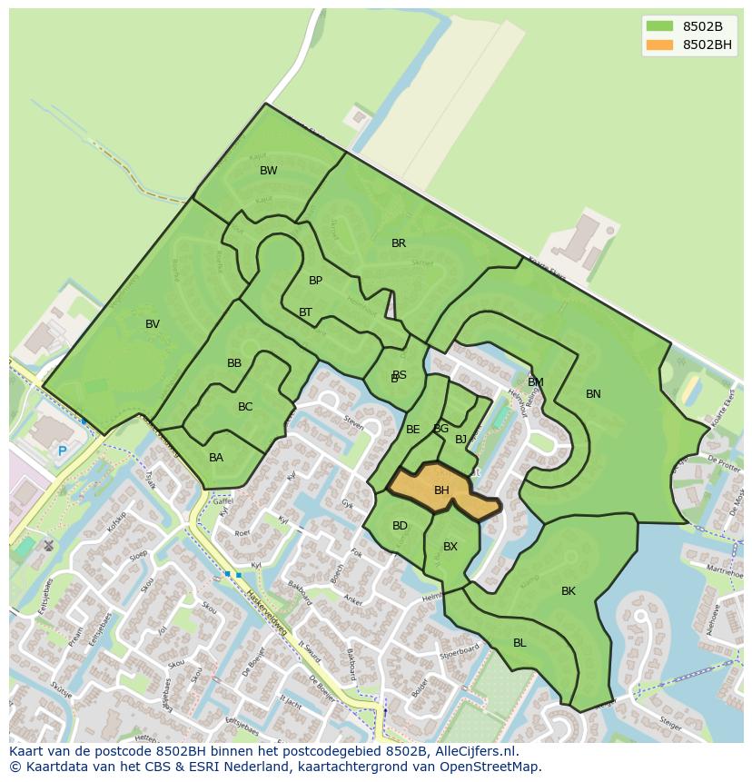 Afbeelding van het postcodegebied 8502 BH op de kaart.