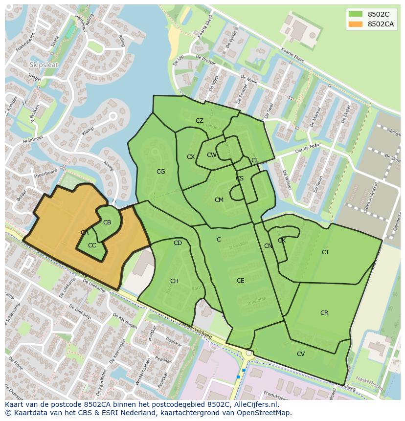 Afbeelding van het postcodegebied 8502 CA op de kaart.