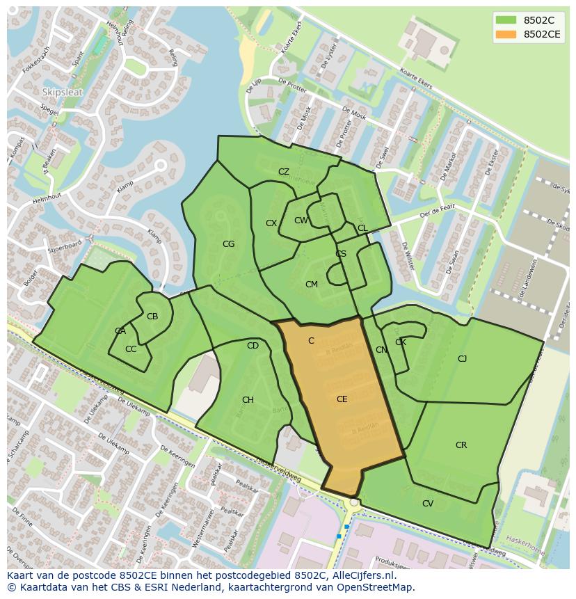 Afbeelding van het postcodegebied 8502 CE op de kaart.
