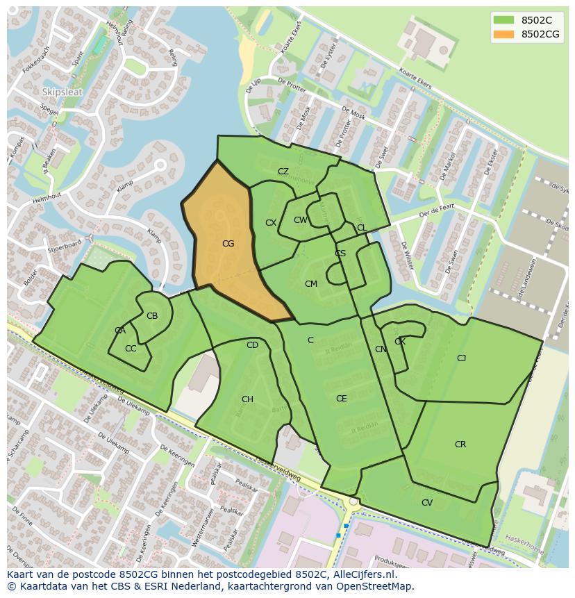 Afbeelding van het postcodegebied 8502 CG op de kaart.