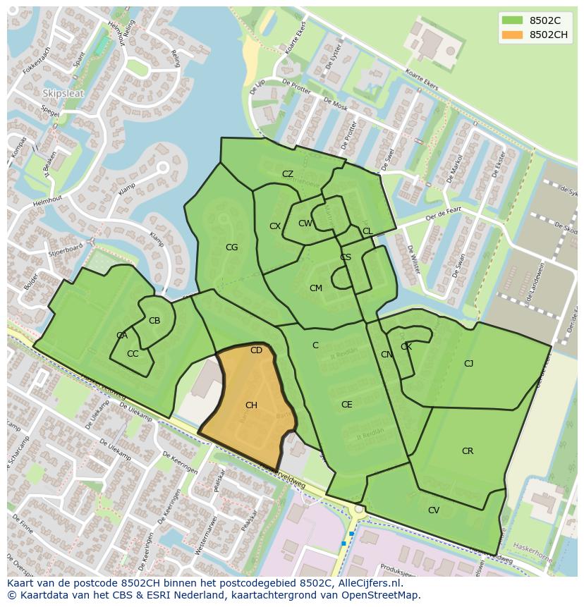 Afbeelding van het postcodegebied 8502 CH op de kaart.