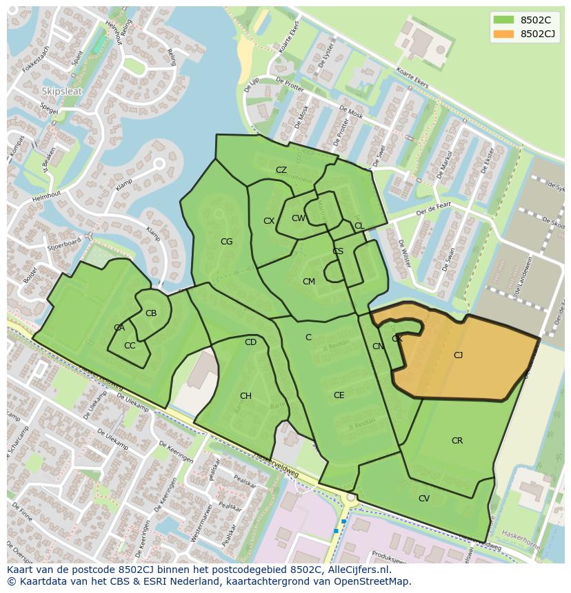 Afbeelding van het postcodegebied 8502 CJ op de kaart.
