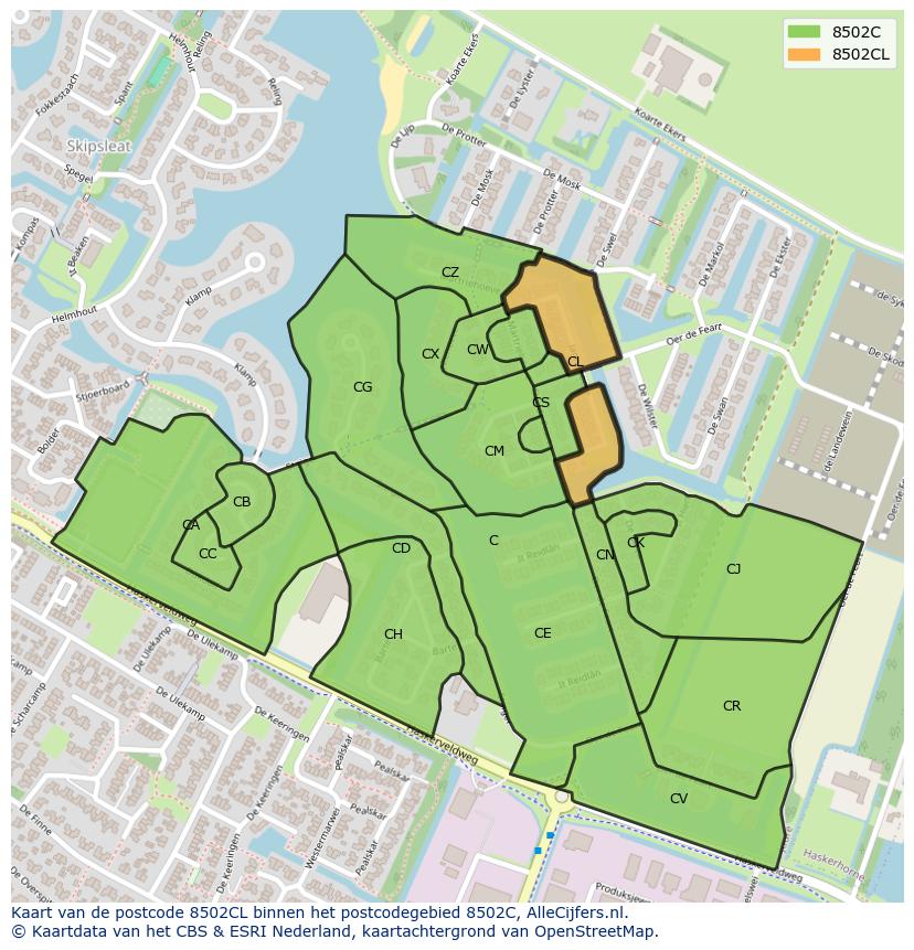 Afbeelding van het postcodegebied 8502 CL op de kaart.