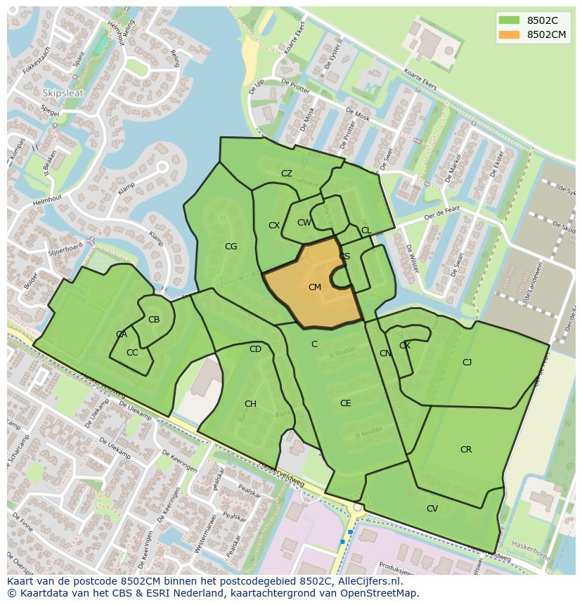 Afbeelding van het postcodegebied 8502 CM op de kaart.