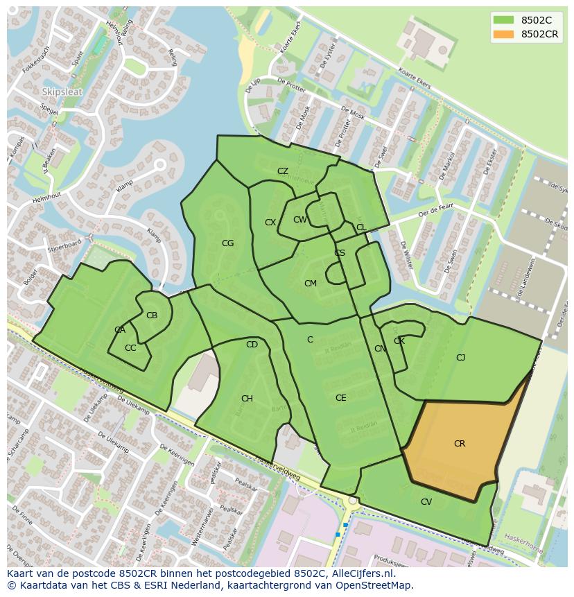 Afbeelding van het postcodegebied 8502 CR op de kaart.