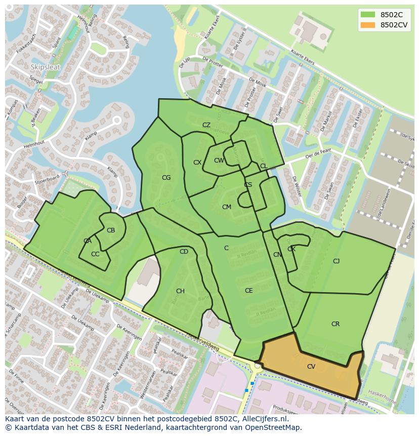 Afbeelding van het postcodegebied 8502 CV op de kaart.