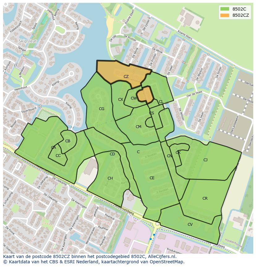 Afbeelding van het postcodegebied 8502 CZ op de kaart.