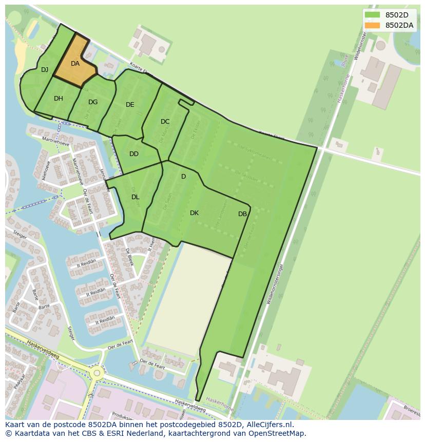 Afbeelding van het postcodegebied 8502 DA op de kaart.
