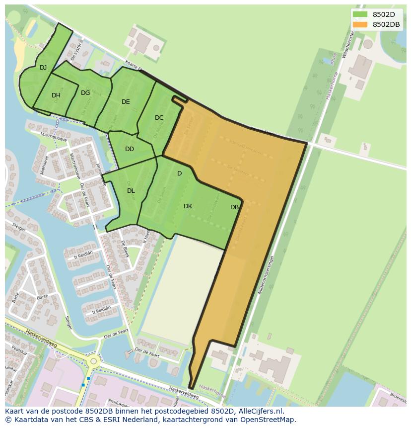Afbeelding van het postcodegebied 8502 DB op de kaart.