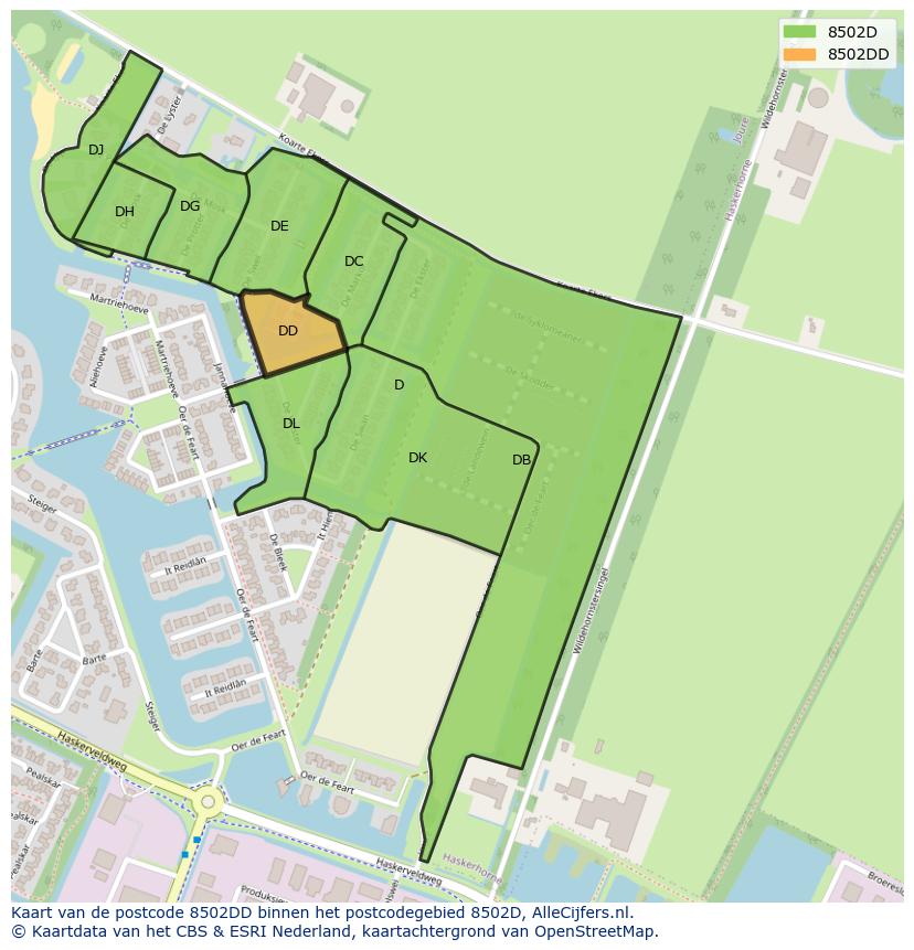 Afbeelding van het postcodegebied 8502 DD op de kaart.