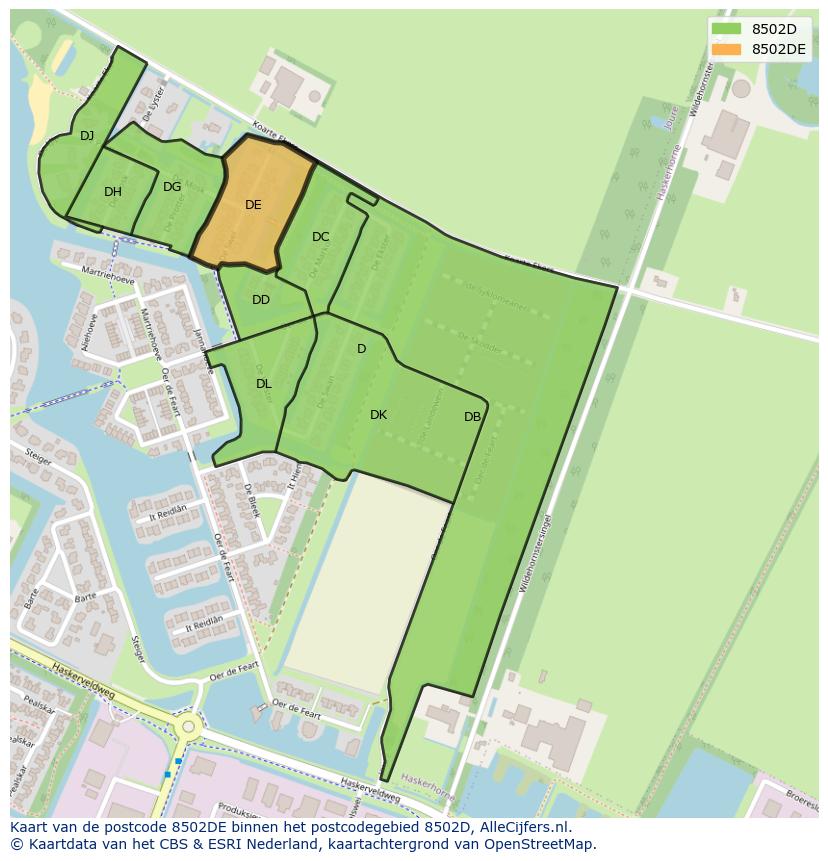 Afbeelding van het postcodegebied 8502 DE op de kaart.