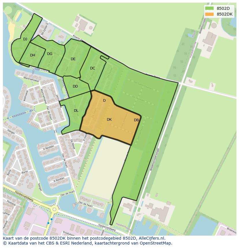 Afbeelding van het postcodegebied 8502 DK op de kaart.