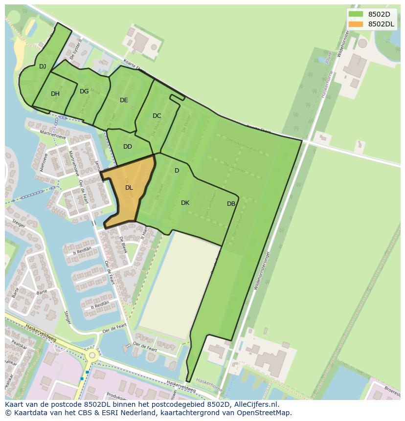 Afbeelding van het postcodegebied 8502 DL op de kaart.