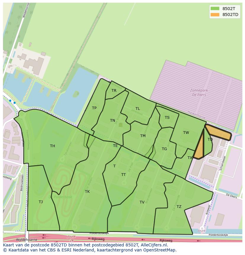 Afbeelding van het postcodegebied 8502 TD op de kaart.