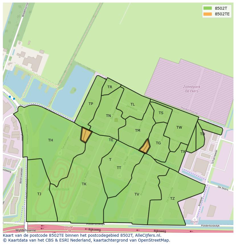 Afbeelding van het postcodegebied 8502 TE op de kaart.