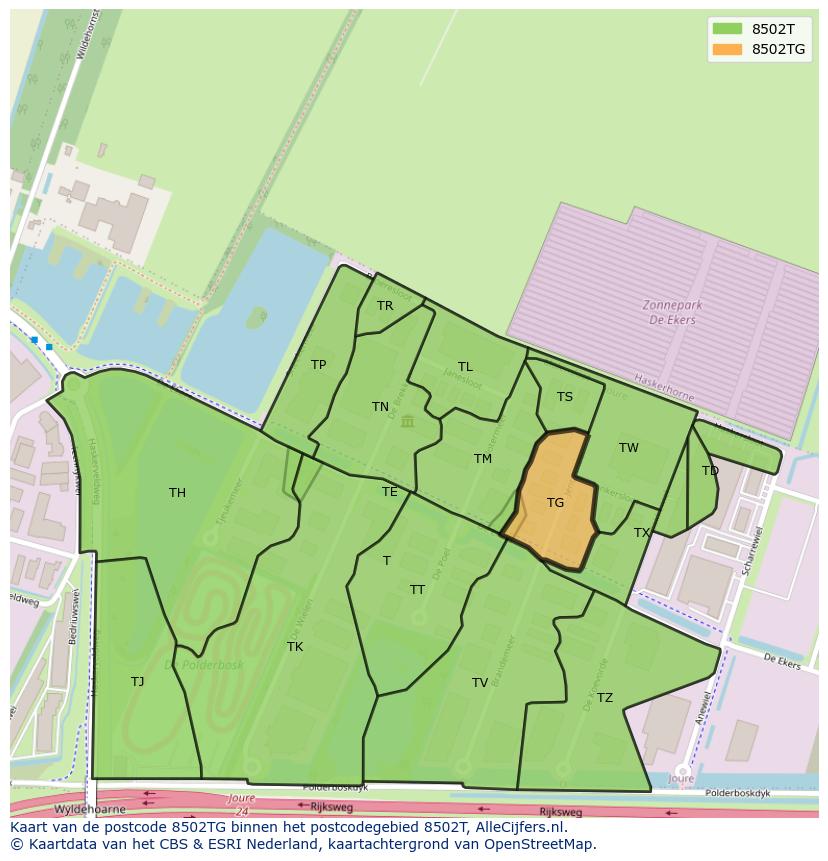 Afbeelding van het postcodegebied 8502 TG op de kaart.