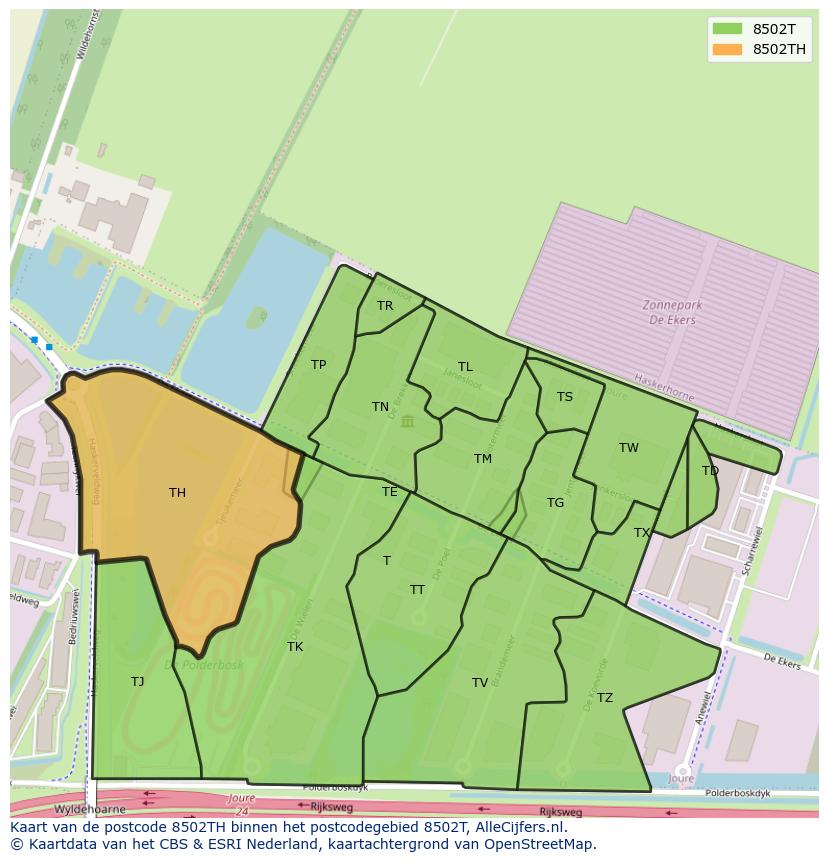 Afbeelding van het postcodegebied 8502 TH op de kaart.