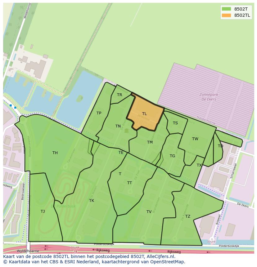 Afbeelding van het postcodegebied 8502 TL op de kaart.