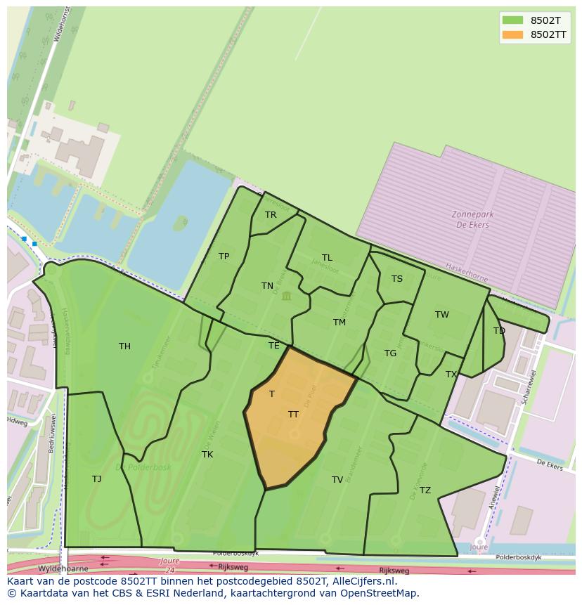 Afbeelding van het postcodegebied 8502 TT op de kaart.
