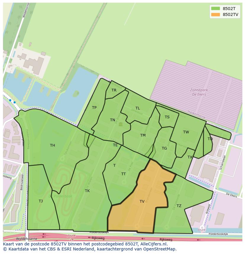 Afbeelding van het postcodegebied 8502 TV op de kaart.