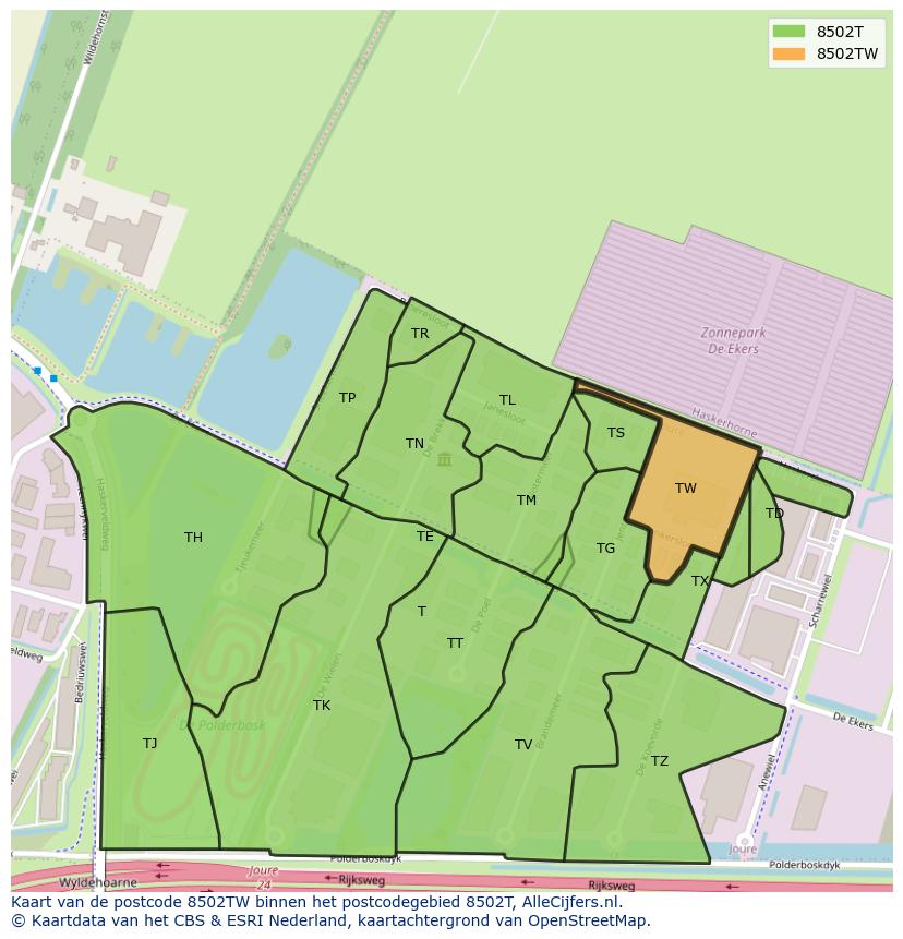 Afbeelding van het postcodegebied 8502 TW op de kaart.