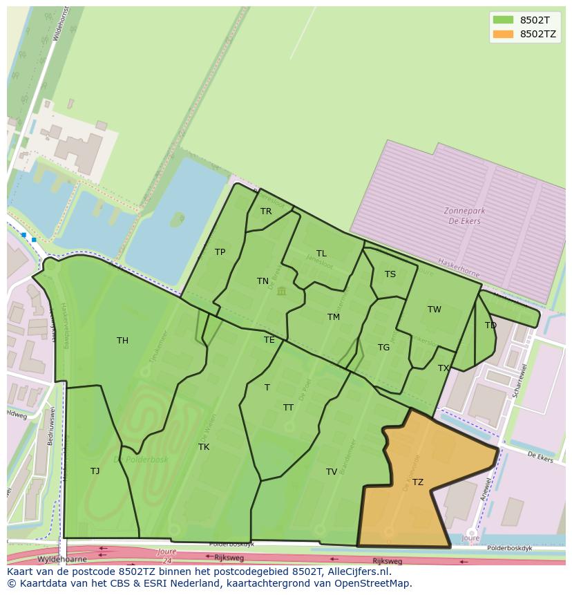 Afbeelding van het postcodegebied 8502 TZ op de kaart.
