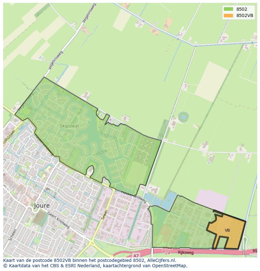 Afbeelding van het postcodegebied 8502 VB op de kaart.