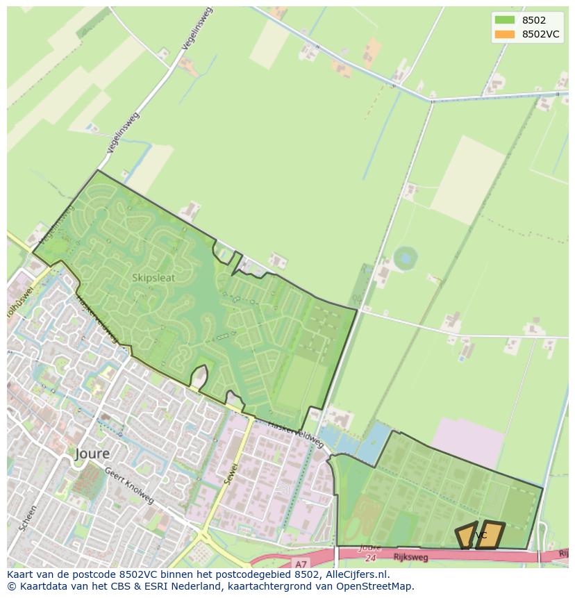 Afbeelding van het postcodegebied 8502 VC op de kaart.