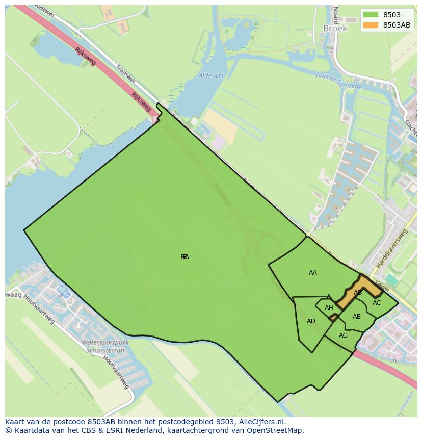 Afbeelding van het postcodegebied 8503 AB op de kaart.