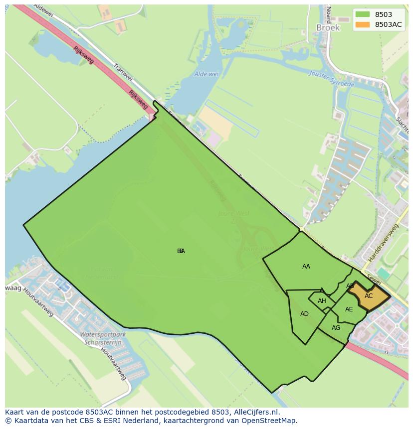 Afbeelding van het postcodegebied 8503 AC op de kaart.