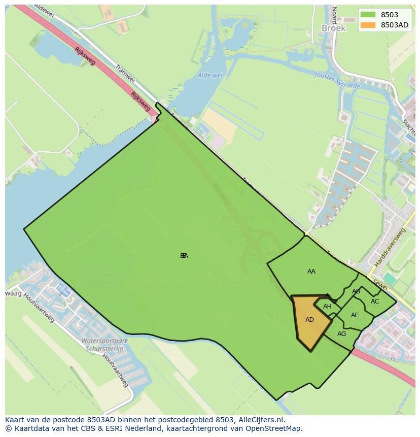Afbeelding van het postcodegebied 8503 AD op de kaart.