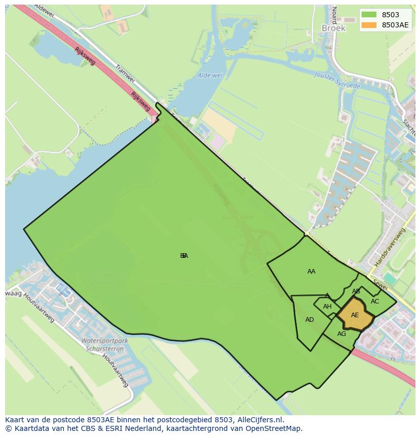 Afbeelding van het postcodegebied 8503 AE op de kaart.