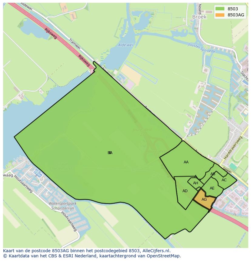 Afbeelding van het postcodegebied 8503 AG op de kaart.