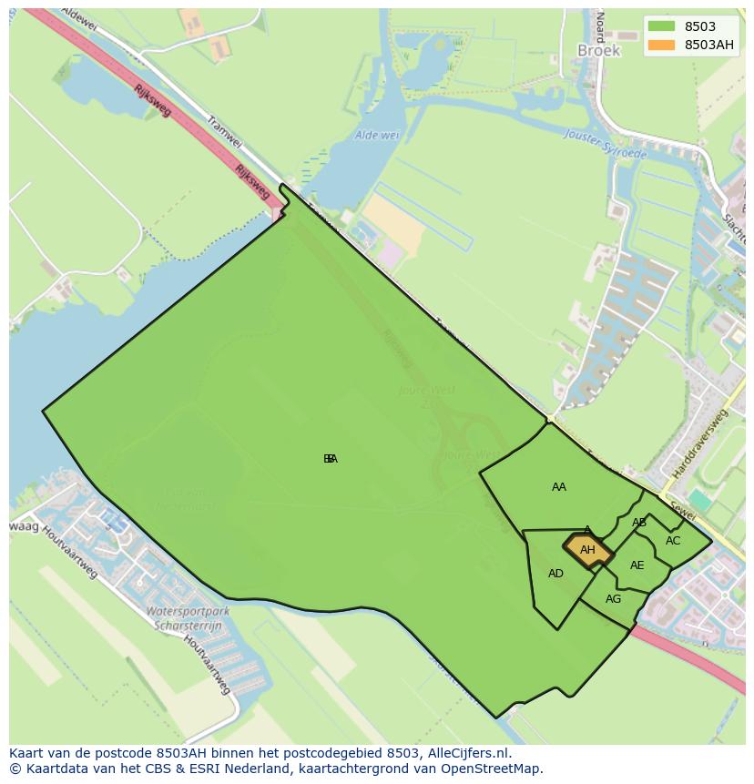 Afbeelding van het postcodegebied 8503 AH op de kaart.