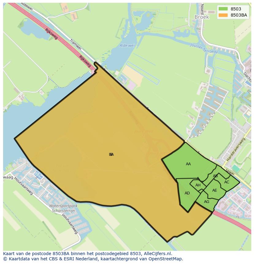 Afbeelding van het postcodegebied 8503 BA op de kaart.